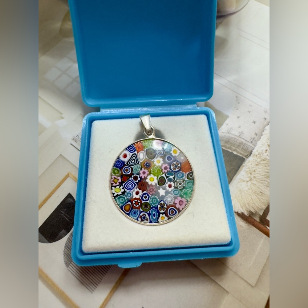 New Colorful Mosaic Pendant Necklace Silver Tone Bail/ Necklace Loop